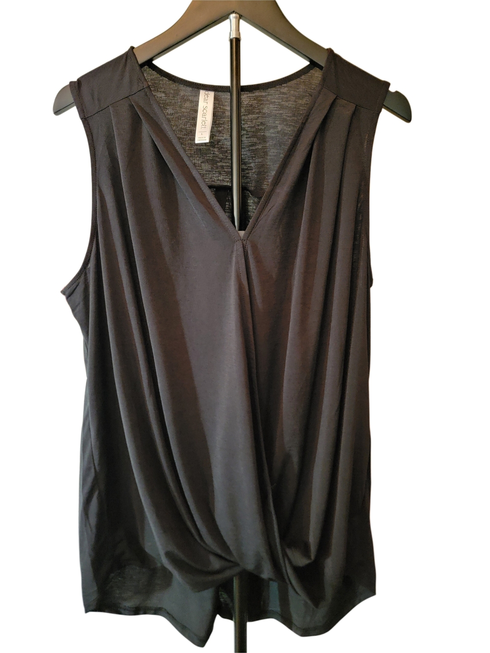 Draped V-Neck Sleeveless Blouse in Black — Size Large - Like New